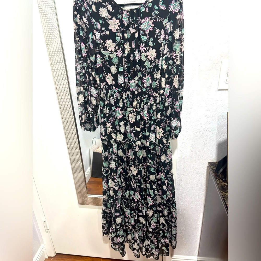 Vince Camuto Black Floral Midi Dress